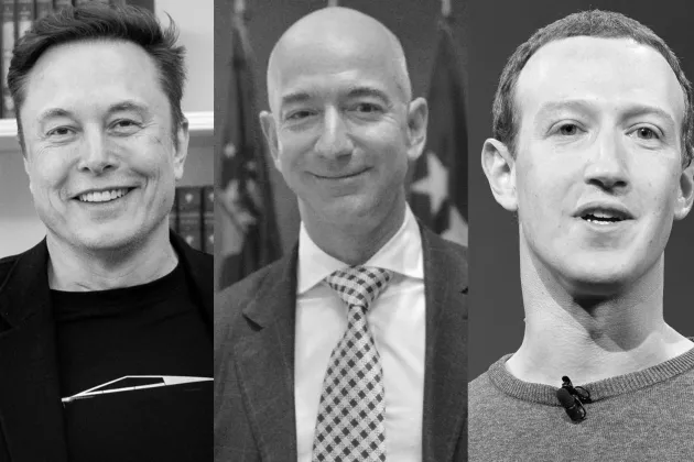 Elon Musk, Jeff Bezos och Mark Zuckerberg, toppskiktet av världens rikaste. Foto: Wikicommons